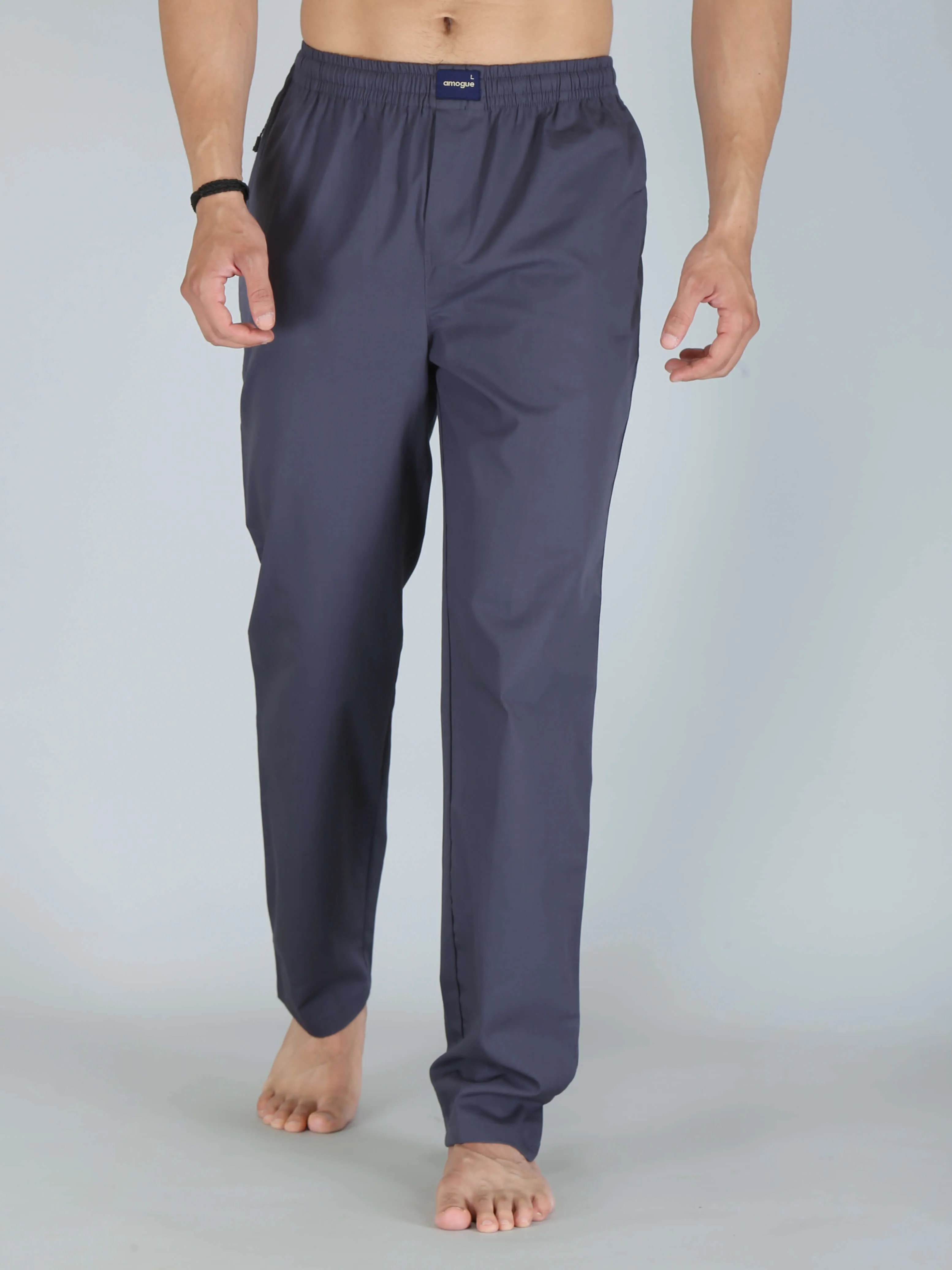 Solid Slate Gray Pure Cotton Pajamas For Men
