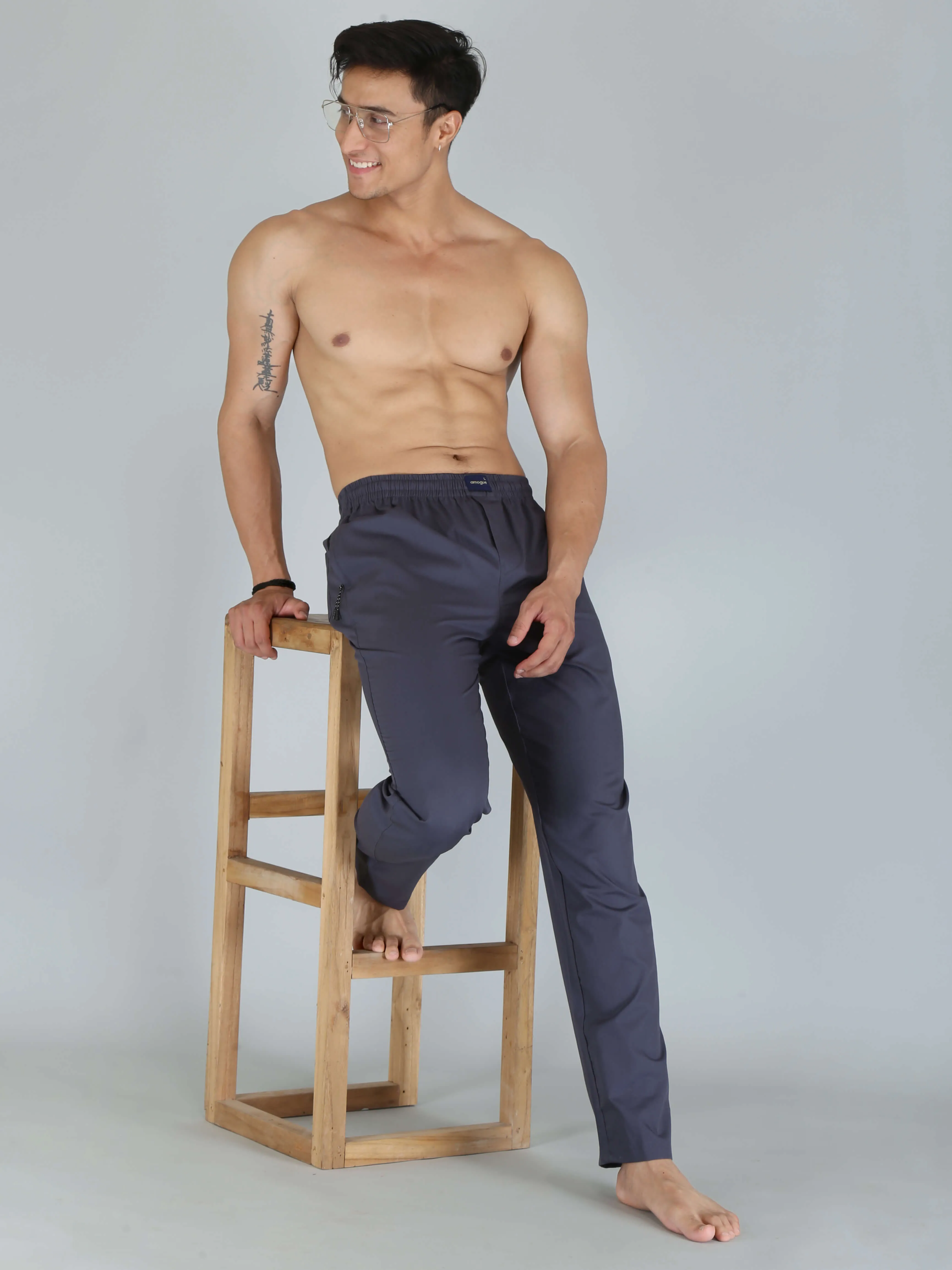 Solid Slate Gray Pure Cotton Pajamas For Men