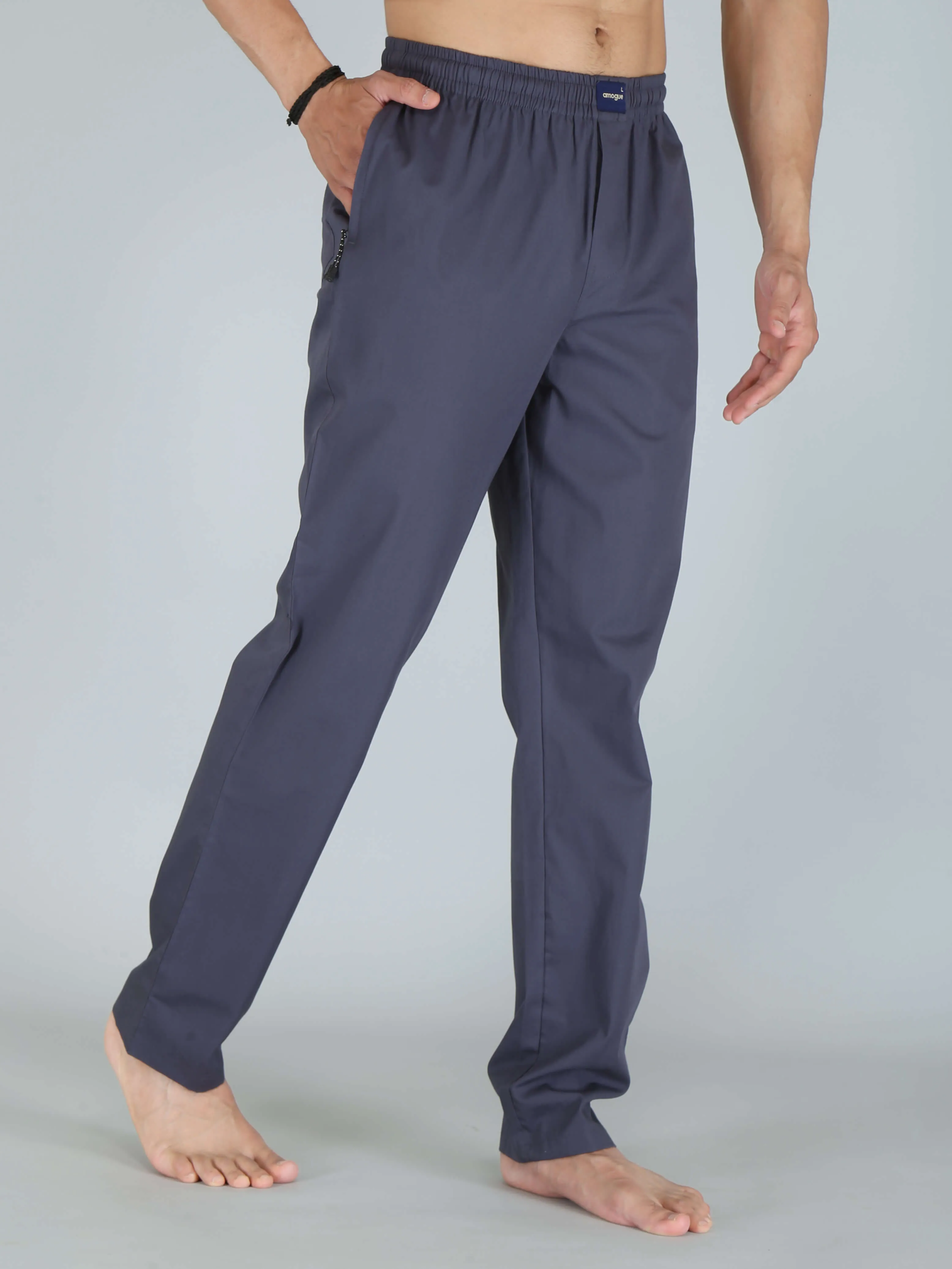 Solid Slate Gray Pure Cotton Pajamas For Men