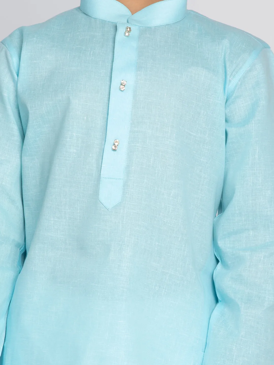 VASTRAMAY Boys' Aqua And White Kurta Pyjama Set