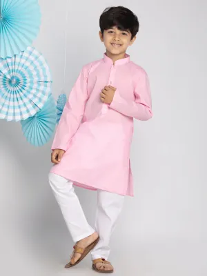 VASTRAMAY Boys' Pink And White Kurta Pyjama Set
