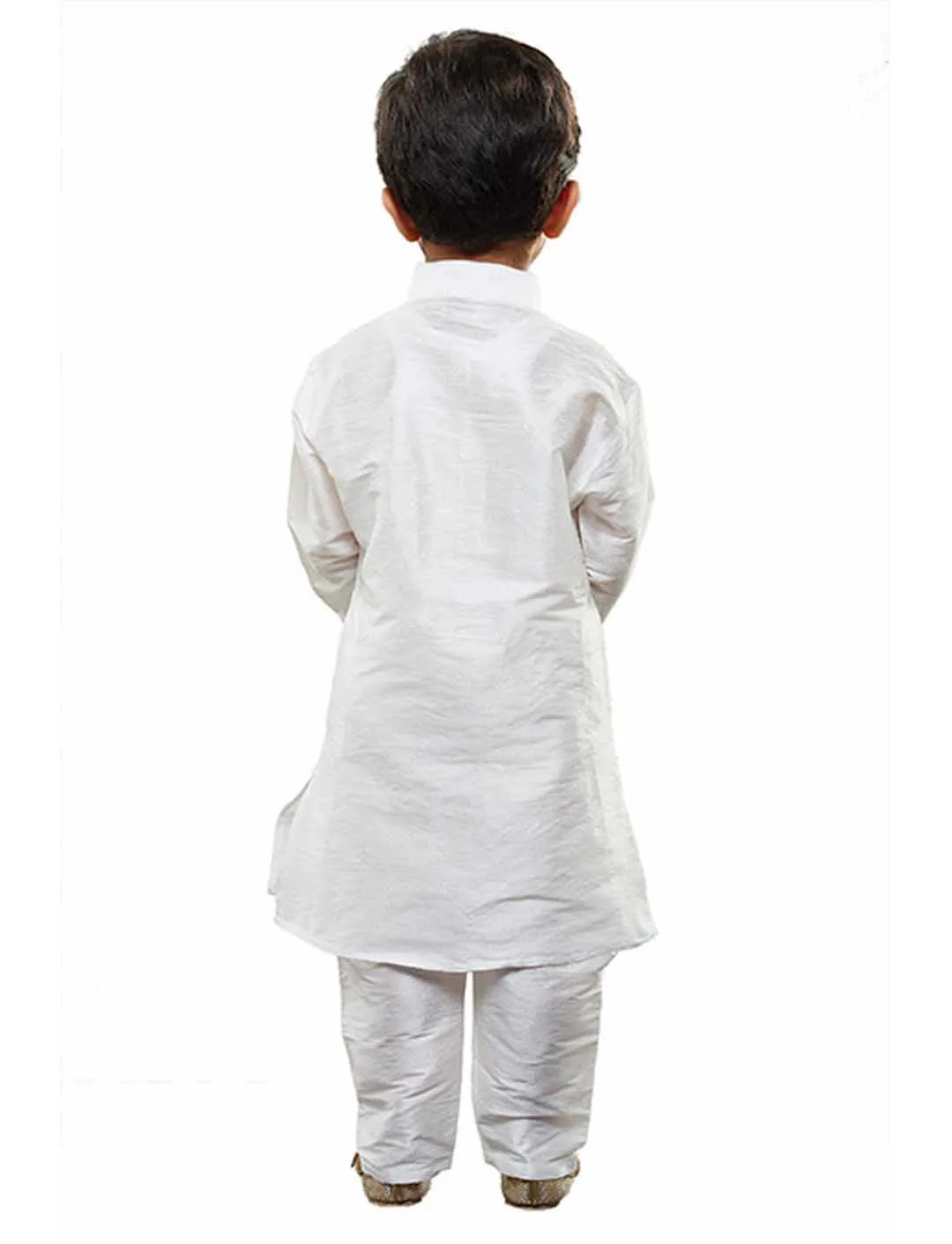 VASTRAMAY Boys' White Cotton Silk Kurta and Pyjama Set