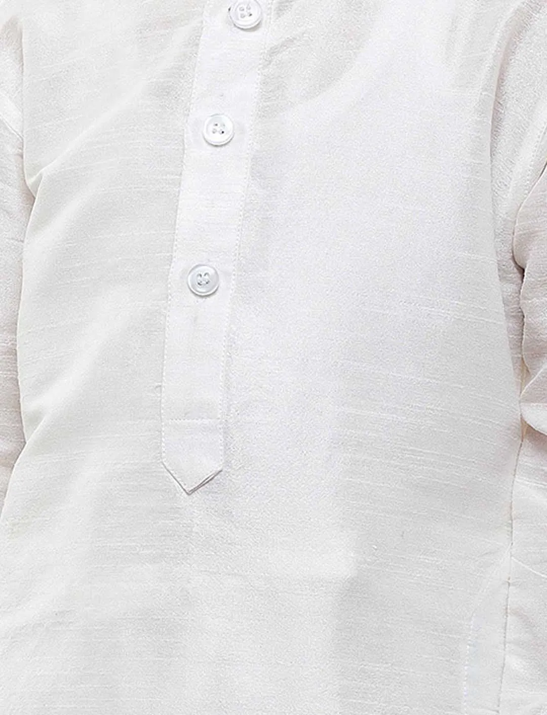VASTRAMAY Boys' White Cotton Silk Kurta and Pyjama Set