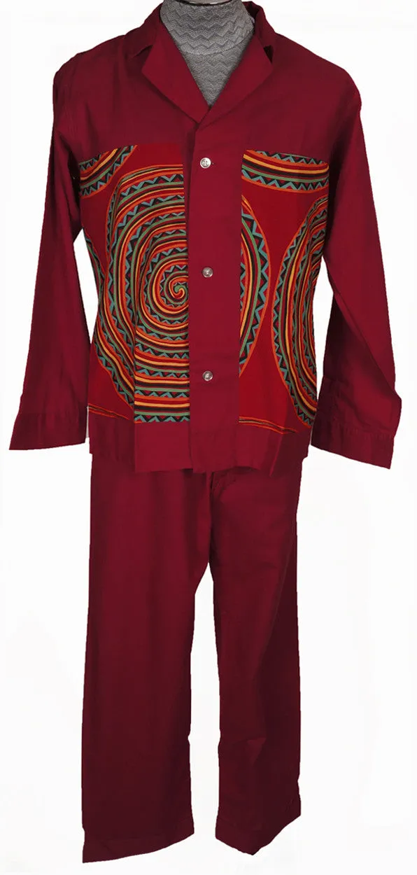 Vintage 60s Wild Design Tiki Print Mens Pajamas Size Medium by Weldon