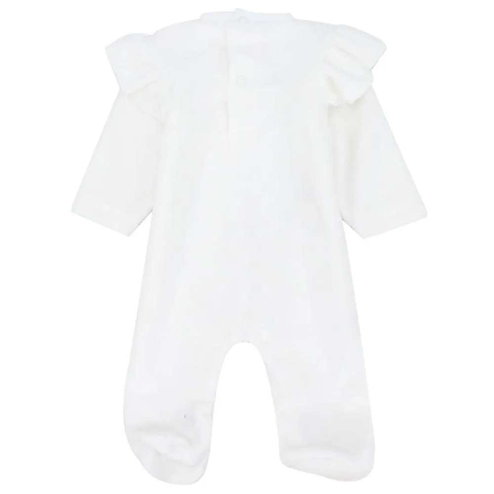 White Velvet Baby Footie