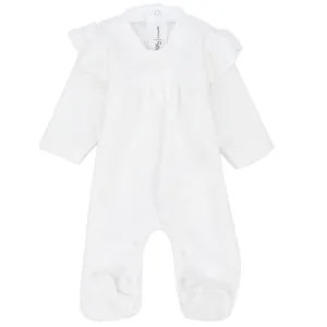 White Velvet Baby Footie
