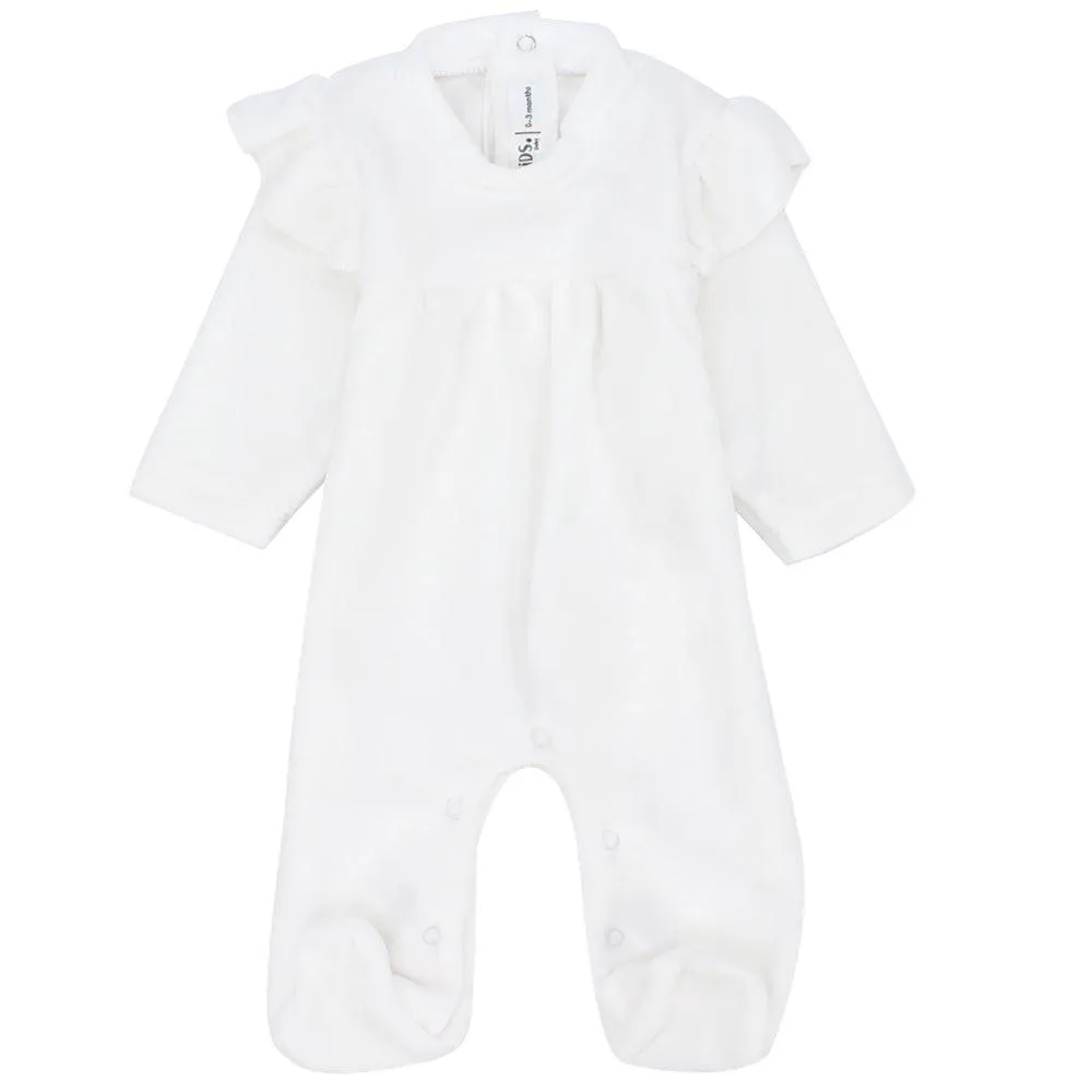 White Velvet Baby Footie