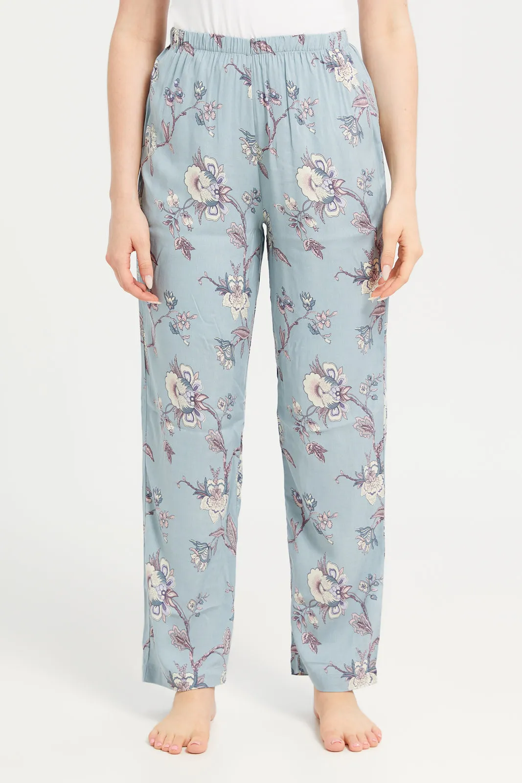 Women Blue Printed Classic Pyjama Set (2 Piece)