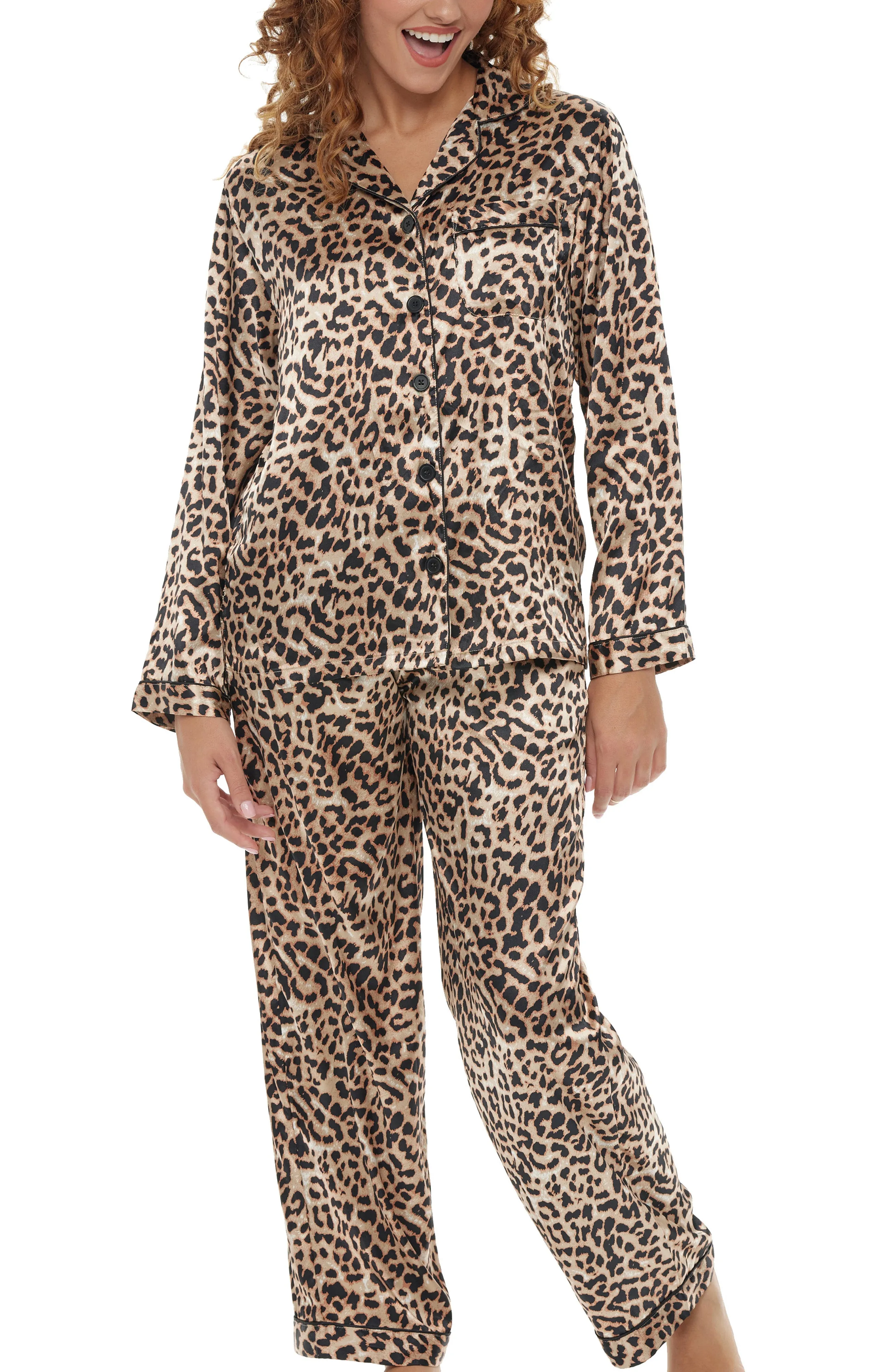 Women's Classic Satin Pajamas with Pockets, PJ and Matching Sleep Mask