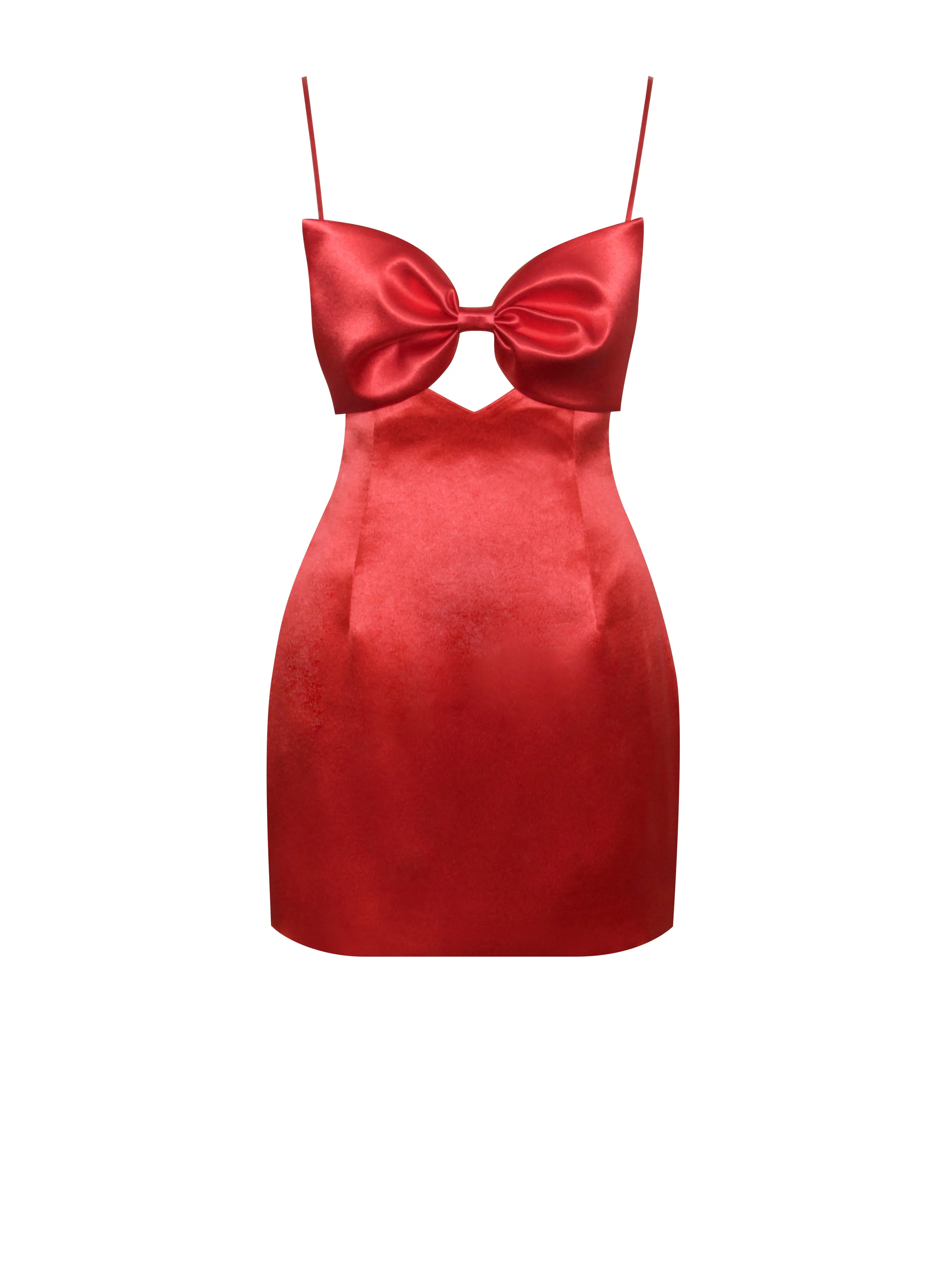Xyla Red Satin Charming Bow Mini Dress