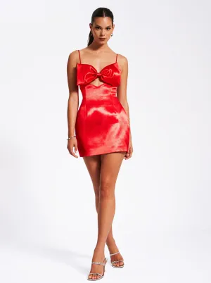Xyla Red Satin Charming Bow Mini Dress
