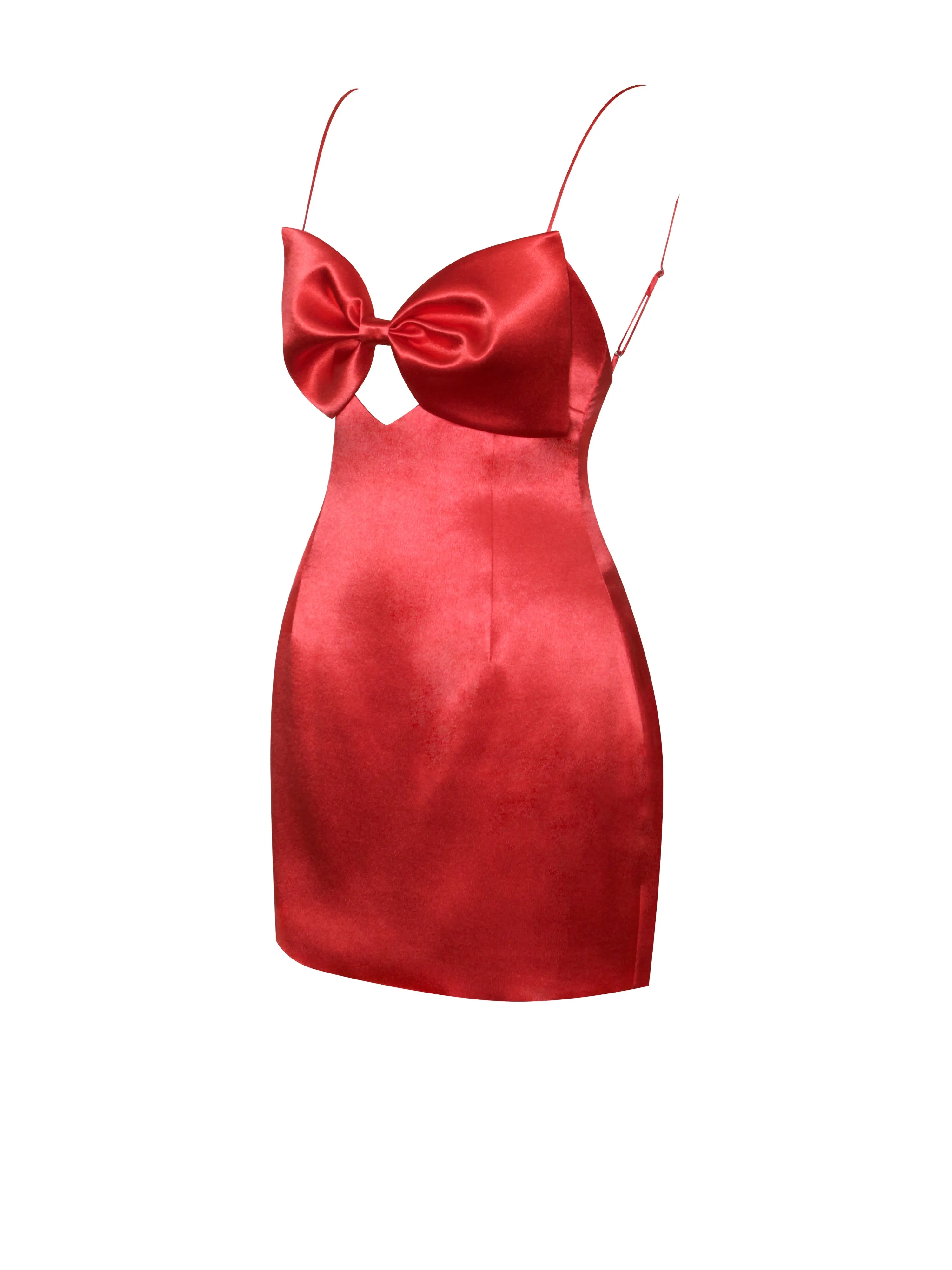 Xyla Red Satin Charming Bow Mini Dress
