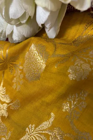 Yellow Banarasi Handloom Chiniya Silk Fabric ( 2.5 Mtr )